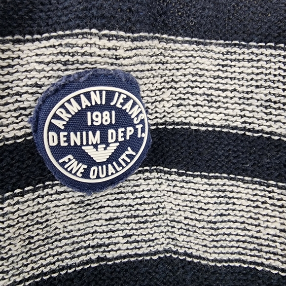 AJ Armani Jeans Mens Sweater Regular Fit Black White Stripes Size XL - Picture 5 of 10